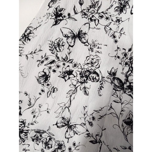 R.Q.T Floral Maxi Skirt Medium White Black Toile Flowy Black Trim Elastic Waist - Picture 5 of 7